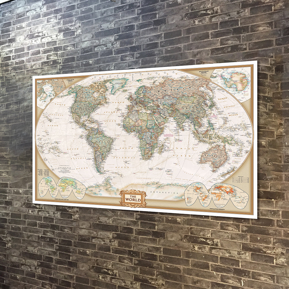 Carte du monde vintage 100 x 150 cm au mur