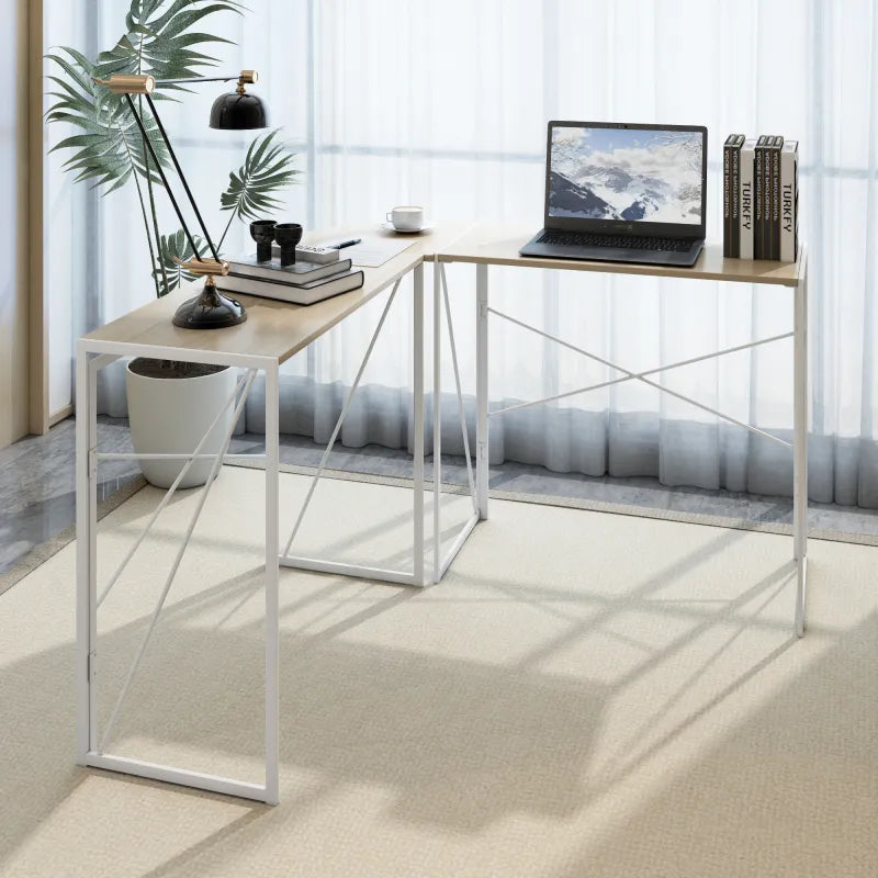 Bureau d'angle en L blanc, structure métal