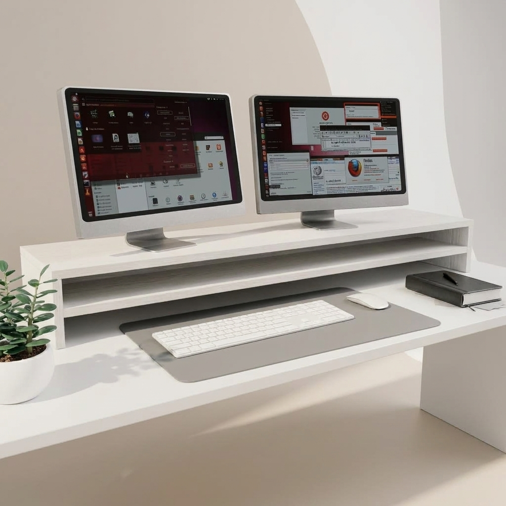 Support Moniteur Bois Massif avec Rangement - Deskara - photo studio professionnelle